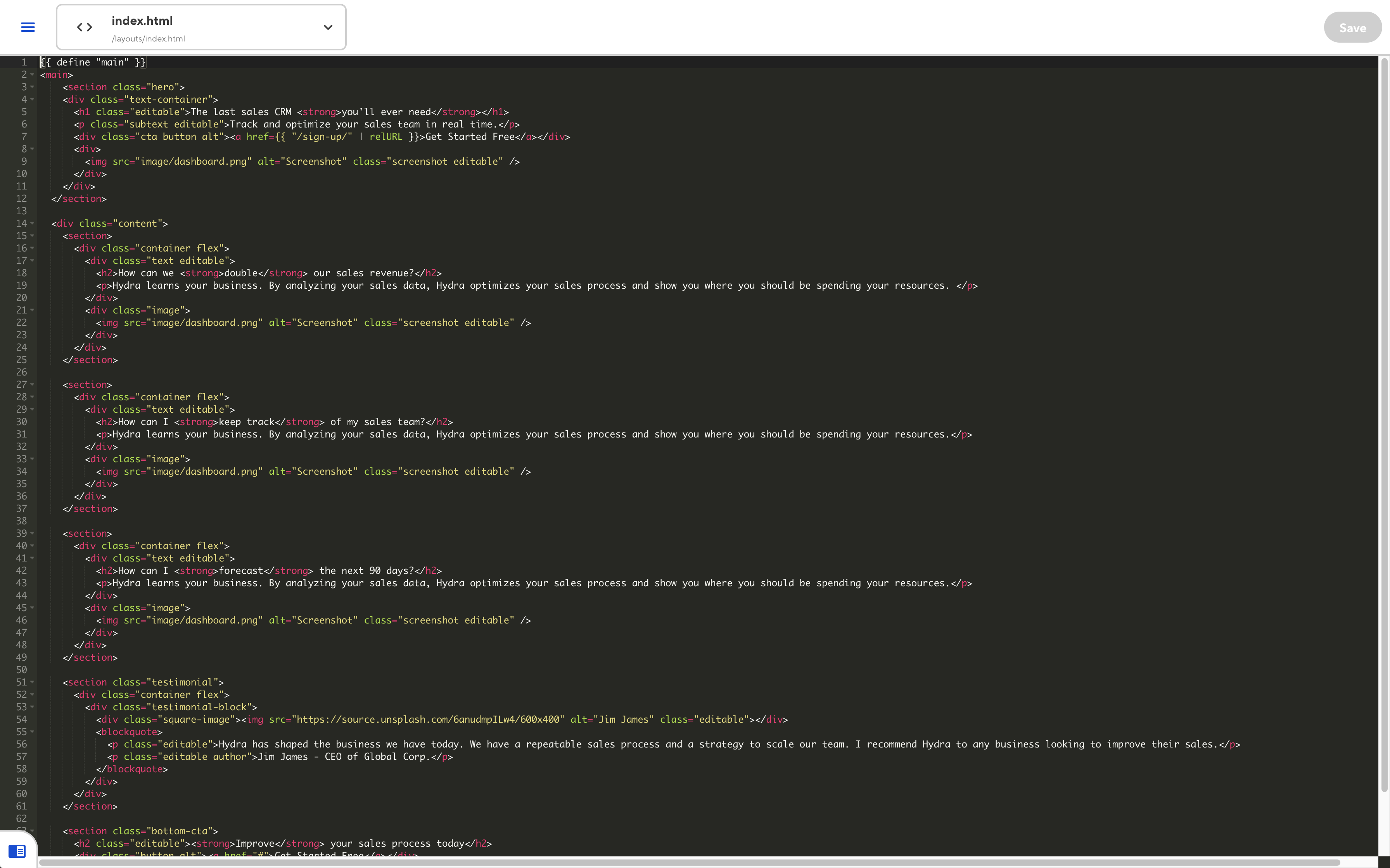CloudCannon source editor screenshot