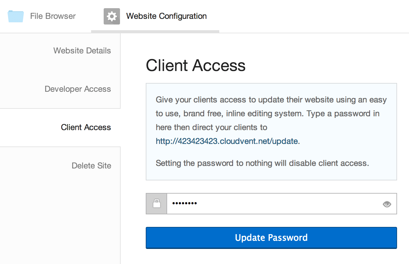 Configuration menu showing Client Access feature
