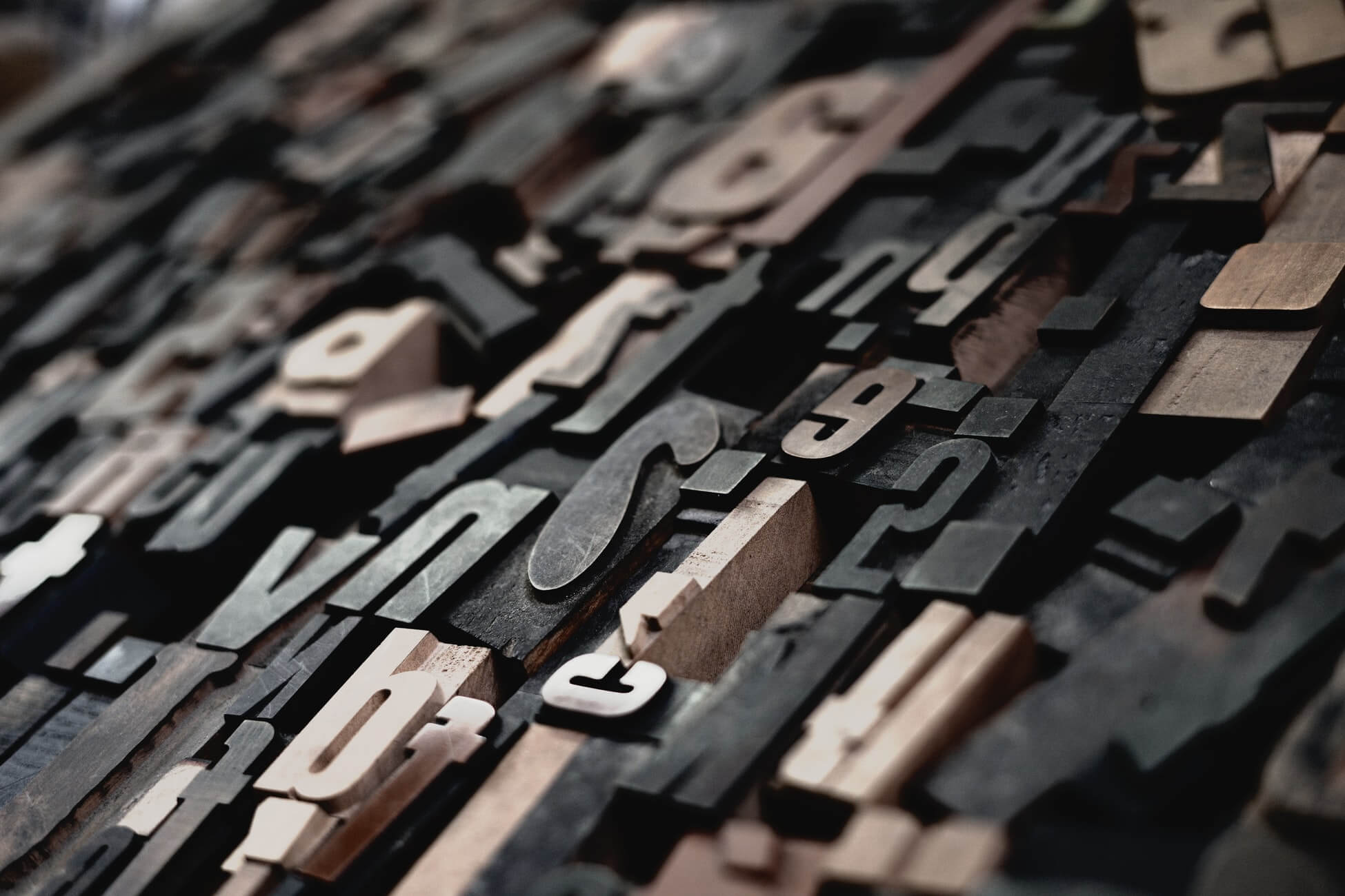 close up of printing press letters of all shapes and sizes