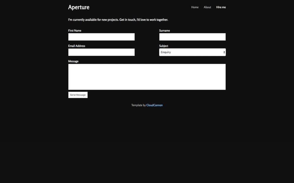 Screenshot of Apeture theme, a simple contact us form page