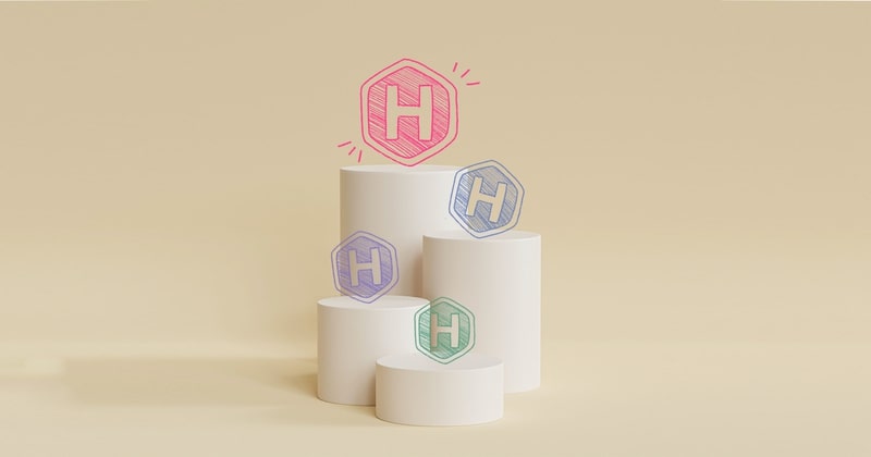 Photo illustration of Hugo logos on pedestals
