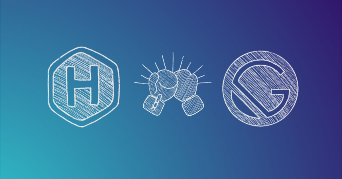 Illustration of Hugo logo, boxing gloves, and Gatsby logo