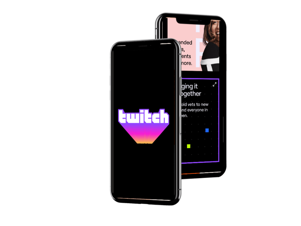 Image of a mobile phone showing Twitch's brand site